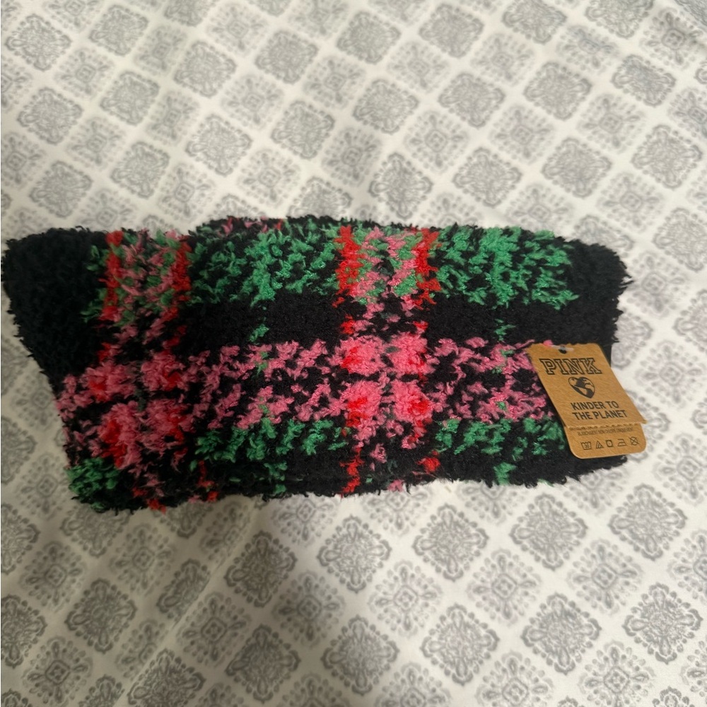 Pink Green Plaid Fuzzy socks from pink Victoria secret